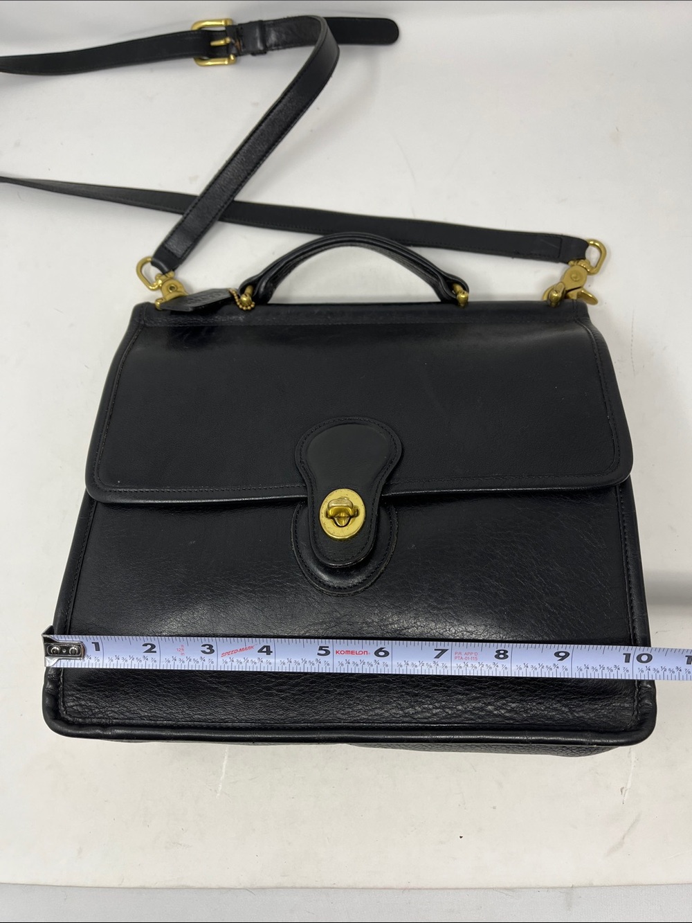 COACH VINTAGE WILLIS 1995 Black Leather TWISTLOCK BRIEFCASE BAG BRASS HARDWARE - Picture 7 of 16